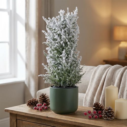 Artificial juniper in a pot snowed artificial plant H47cm | Floristik24.ie