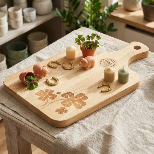 Decorative chopping board with clover leaves, mango wood, 38×22cm | Floristik24.ie