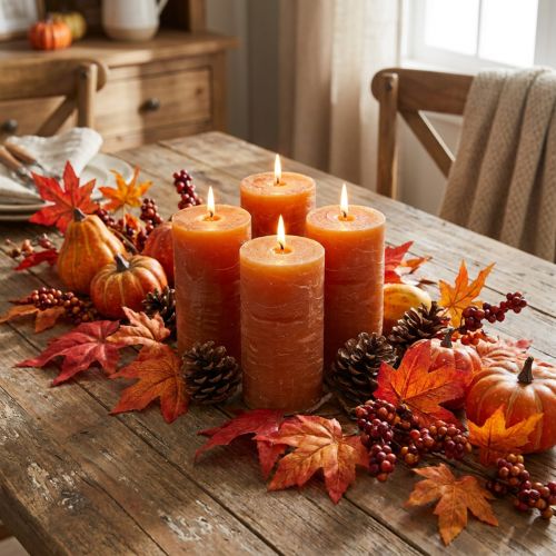 Pillar candles, solid-colored, dark orange Sunset, 50x100mm, set of 4 | Floristik24.ie