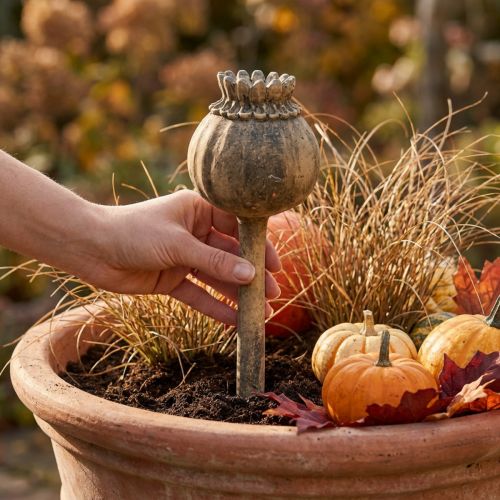 Artificial stone decoration poppy antique decoration brown Ø13cm L37.5cm | Floristik24.ie
