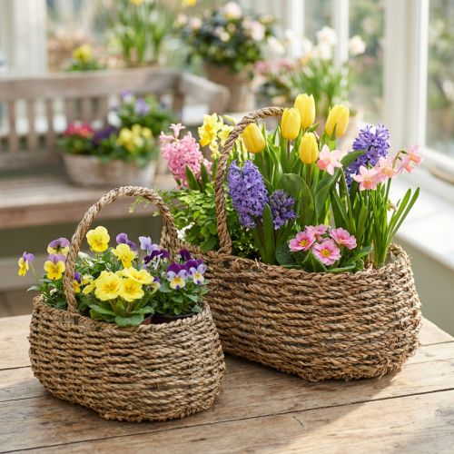 Plant basket with handle basket flower basket L23/35cm set of 2 | Floristik24.ie
