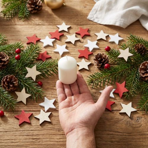 Scatter decoration wooden stars natural, red, white 3cm mix 72 pcs | Floristik24.ie
