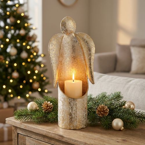 Product Candle holder angel figurine gold festive decoration 27cm