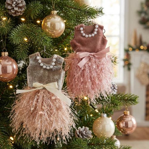 Christmas decoration elf dress on hanger Pink, Brown/Cream 16cm 4 pcs assorted | Floristik24.ie