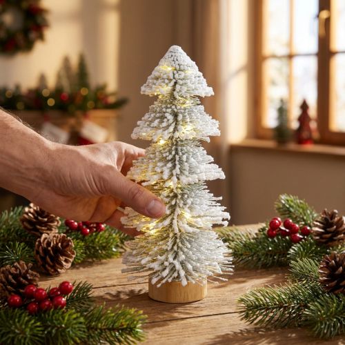 Mini Christmas tree illuminated LED fir with snow 28cm | Floristik24.ie