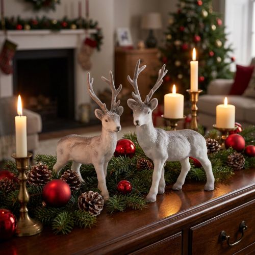Decoration deer flocked/snowed 27,5cm 2 pcs | Floristik24.ie