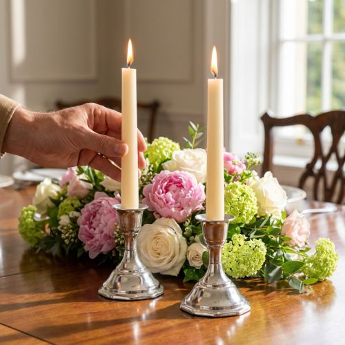 Candle holder metal silver candle holder H9.5cm 2pcs | Floristik24.ie