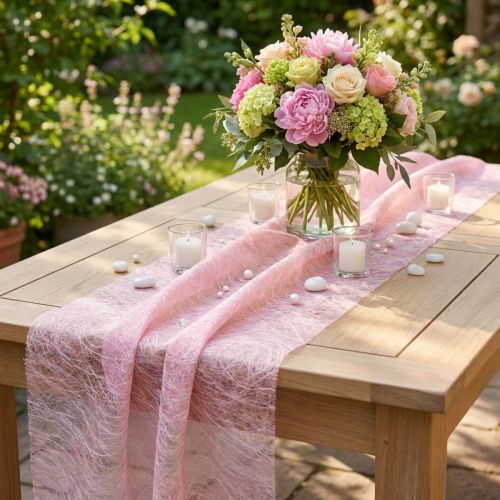 Product Deco fleece table runner Sizoweb pink 30cm 25m