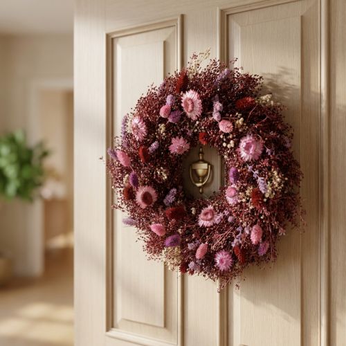 Flower wreath, dried flower wreath, wine red, pink, Ø25cm | Floristik24.ie