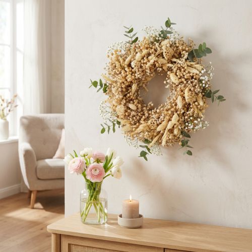 Dried flower wreath bleached decorative wreath cream Ø25cm | Floristik24.ie