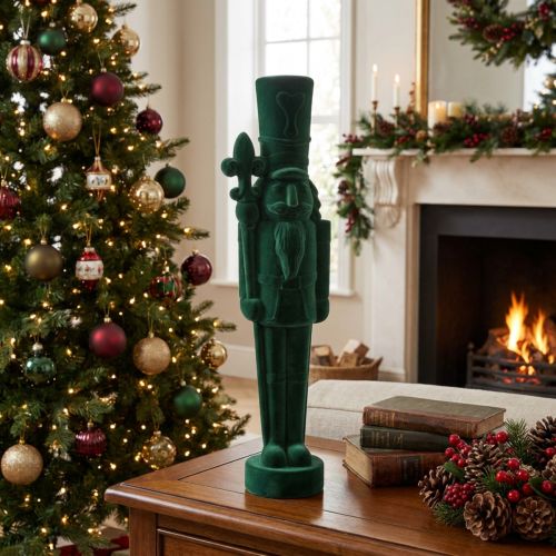 Nutcracker figure, standing, Christmas decoration, flocked, 77cm | Floristik24.ie