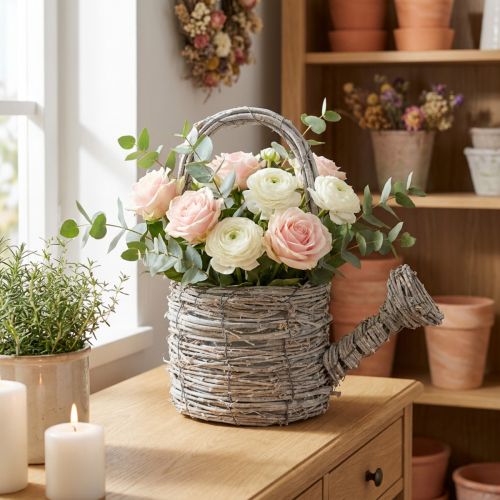 Decorative watering can in a tasteful woven design for elegant home decor, 26cm | Floristik24.ie