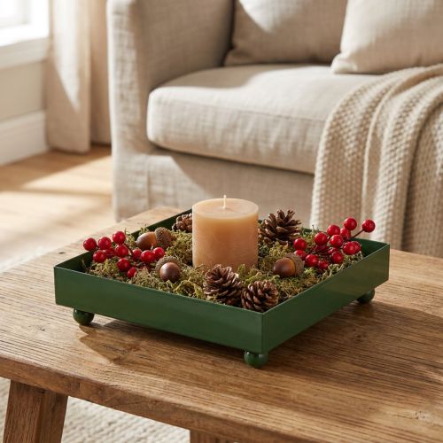 Decorative tray square metal tray green 15×15cm 2pcs | Floristik24.ie