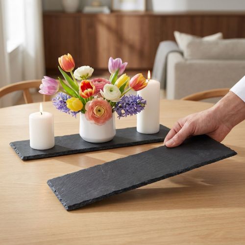 Slate board long, decorative tray natural stone 40×13cm 2pcs | Floristik24.ie