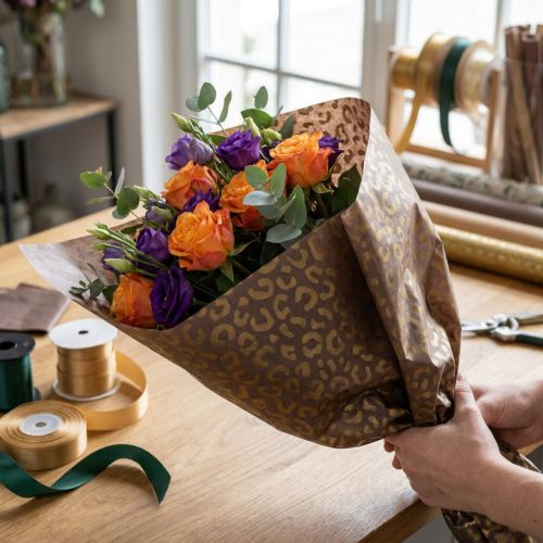 Product Floral silk leopard pattern brown wet strength 50x75cm 20pcs