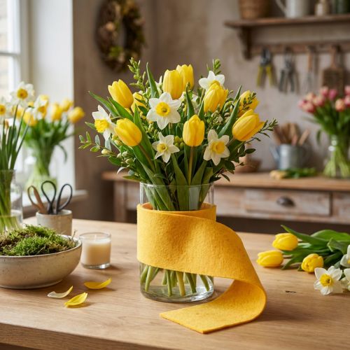 Felt ribbon 15cm x 5m yellow | Floristik24.ie