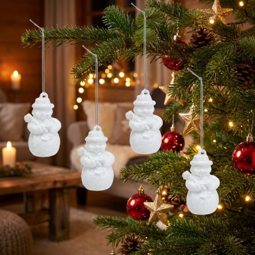 Snowman white with mica as a hanger 4.5cm 12pcs | Floristik24.ie