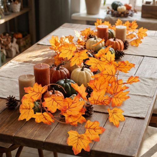 Leaf garland, autumn garland, orange and yellow, 168cm, 2 pieces | Floristik24.ie