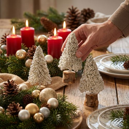 Mini Christmas tree table decoration champagne white H8cm 12 pcs | Floristik24.ie