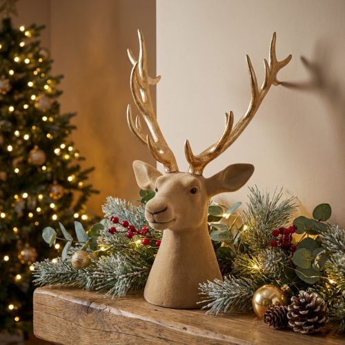 Decorative stag head sculpture with large antlers, 52cm | Floristik24.ie