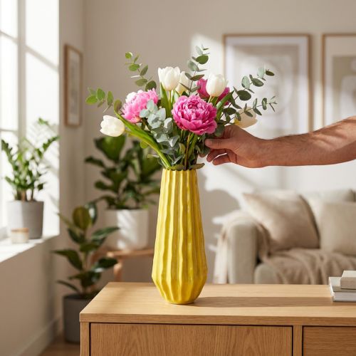 Vase with grooved design for stylish interior decoration in the living room, 33cm | Floristik24.ie