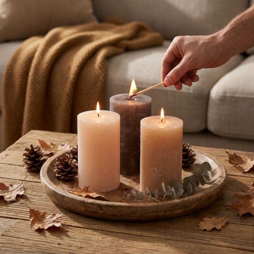 Decorative pillar candles, 3-color mix of brown tones, solid color, 70x120mm, set of 12 for ambiance & home | Floristik24.ie