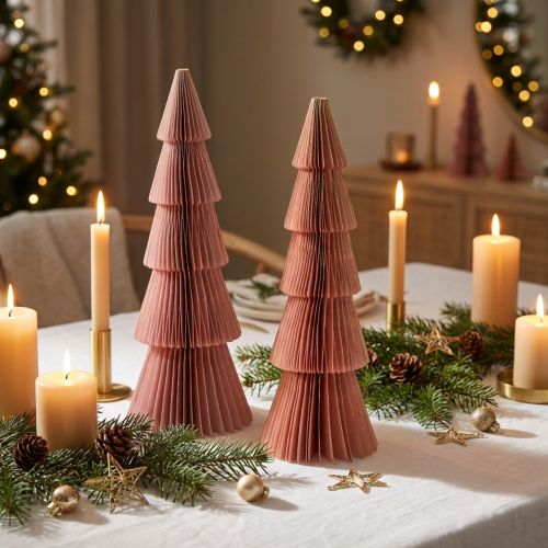 Table Decoration Christmas Tree Honeycomb Paper Apricot Gold H30cm 2 Pcs | Floristik24.ie