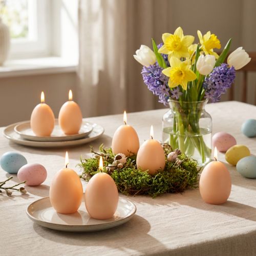 Easter Candles Egg-shaped Candles Egg Candles Peach Ø6cm H9cm, 6 pieces | Floristik24.ie