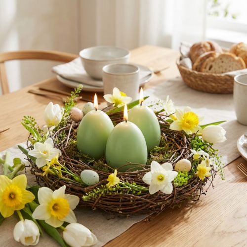 Easter candles, egg-shaped, green, 9cm, 20h, 6 pieces | Floristik24.ie