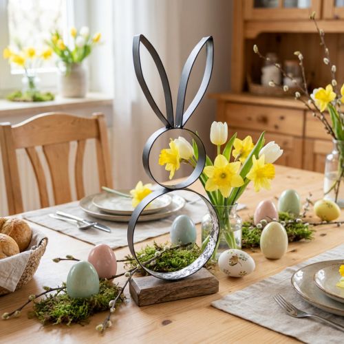 Easter Bunny Black Silver Rabbit Metal Wood 13,5×37cm | Floristik24.ie