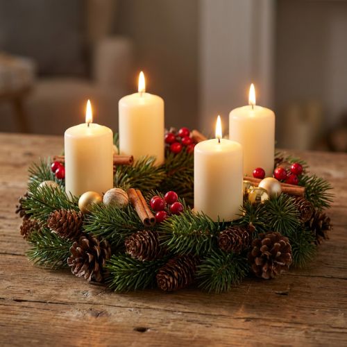 Advent wreath, fir wreath with natural & artificial pine cones, green door wreath Ø30cm, Christmas decoration | Floristik24.ie