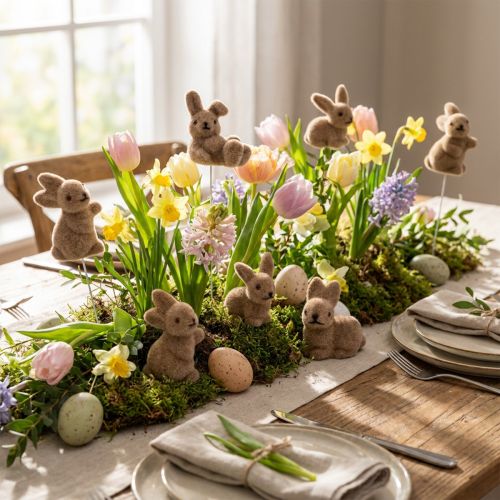 Rabbit flocked on wire brown 4cm - 6cm 12 pcs | Floristik24.ie