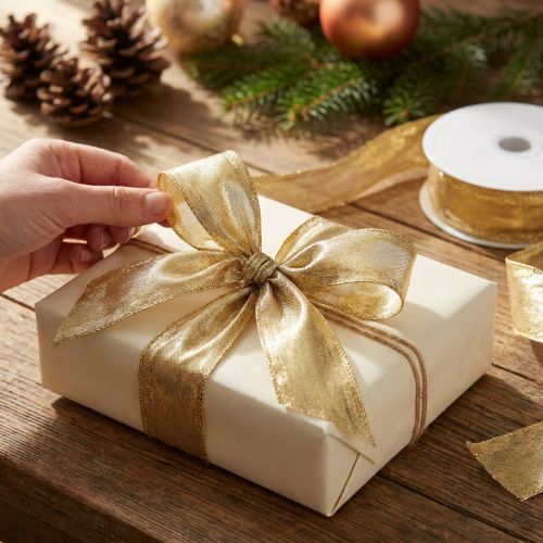 Product Ribbon with wire edge gold 25mm 25m