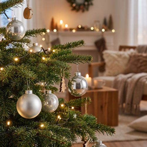 Glass ball, tree decorations, Christmas tree ball silver H8.5cm Ø7.5cm real glass 12pcs | Floristik24.ie