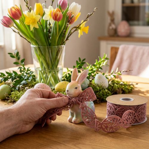 Velvet ribbon Easter eggs decorative ribbon Easter old pink 40mm 5m | Floristik24.ie