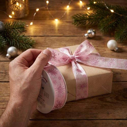 Gift ribbon stars Christmas ribbon pink 25mm 20m | Floristik24.ie