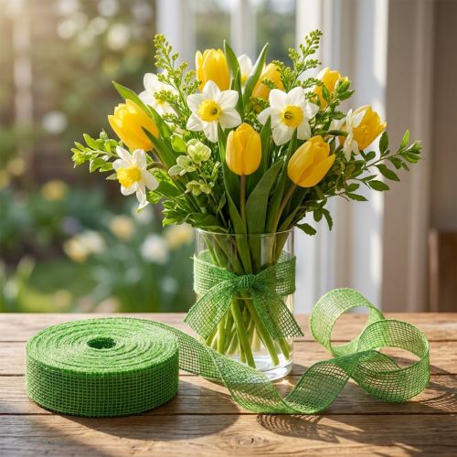 Green jute ribbon, 5cm wide, 40m long | Floristik24.ie
