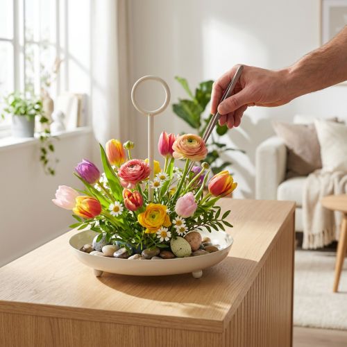 Product Decorative metal bowl with handle for modern living room design and table decoration 31cm