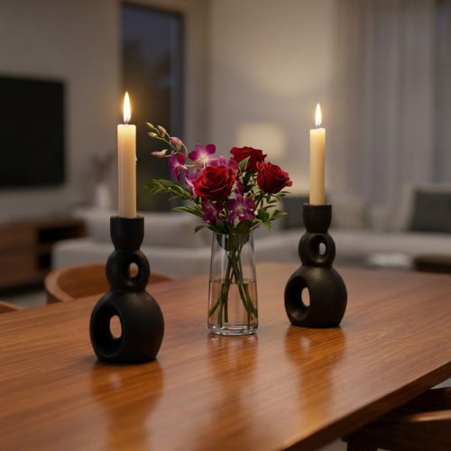 Candle Holder Ceramic Candlestick Black H13cm 2 Pcs | Floristik24.ie