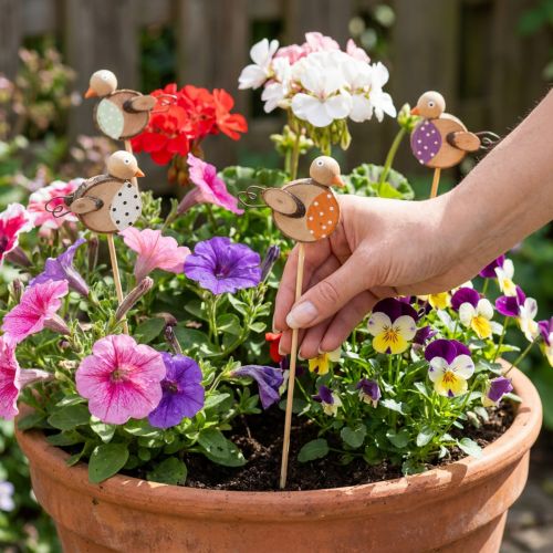 Product Wooden bird garden stakes for creative decoration in spring and summer, 33cm, 16 pieces