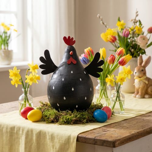 Decorative chicken black wooden decoration hen Easter decoration wood H13cm | Floristik24.ie