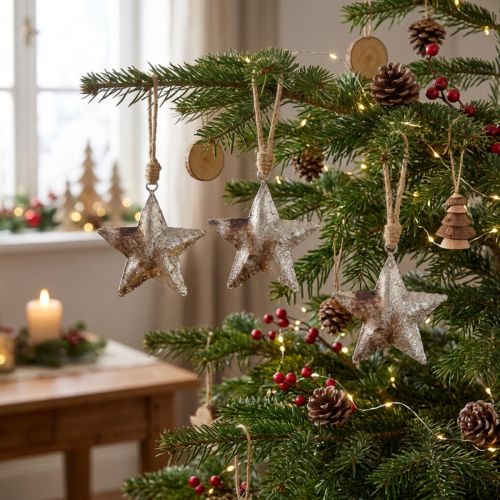 Hanging Decoration Star Christmas Metal Silver 11cm 3 Pcs | Floristik24.ie