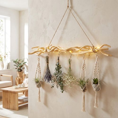 Product Bundle of branches with hooks Wooden hanging decoration Boho style for versatile use 60cm