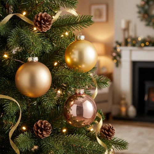Product Glass Christmas balls – matte &amp; shiny in gold, pink 7.5cm 12pcs