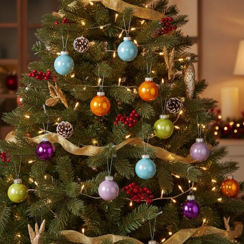 Christmas tree bauble set, colorful Christmas baubles, shiny, 40mm, 24 pieces | Floristik24.ie