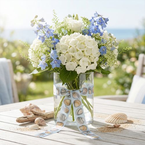 Gift ribbon maritime decoration shells blue 25mm 15m | Floristik24.ie