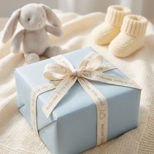 Gift ribbon with little mouse design, decorative ribbon for births and christenings, 15mm wide, 20m long | Floristik24.ie
