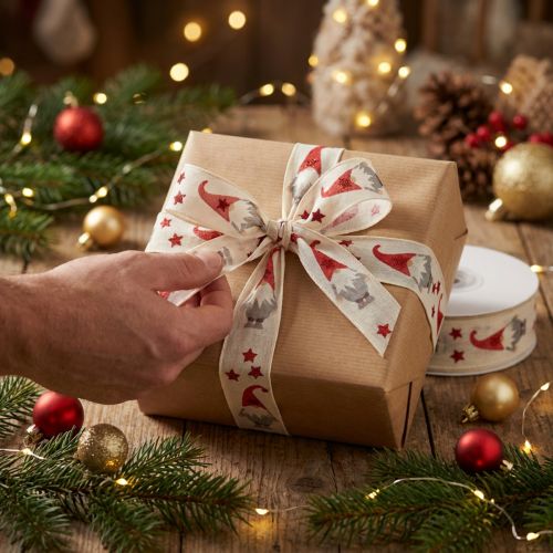 Gift ribbon Christmas ribbon gnome cream 25mm 20m | Floristik24.ie