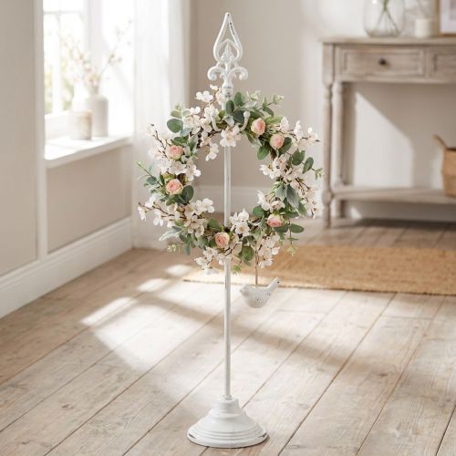 Wreath Holder Shabby Chic White Wreath Stand Metal 4 Hooks H76cm | Floristik24.ie