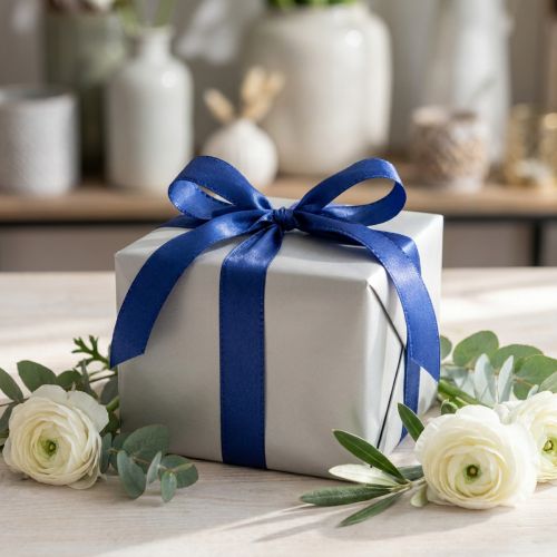 Gift and decorative ribbon, taffeta ribbon, 10mm x 50m, dark blue | Floristik24.ie